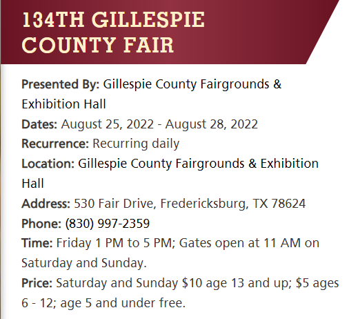 134th Gillespie County Fair