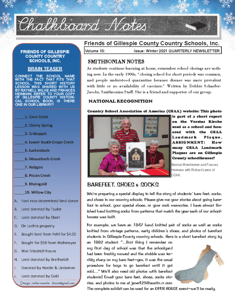 2021 Winter Chalkboard Notes Newsletter