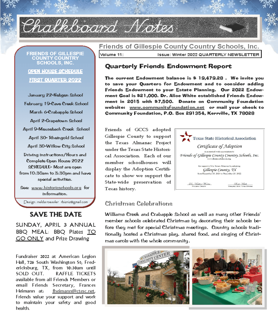 2022 Winter Chalkboard Notes Newsletter